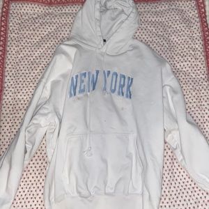 Preppy Vsco Brandy Melville Aesthetic oversized white and blue new york  hoodie